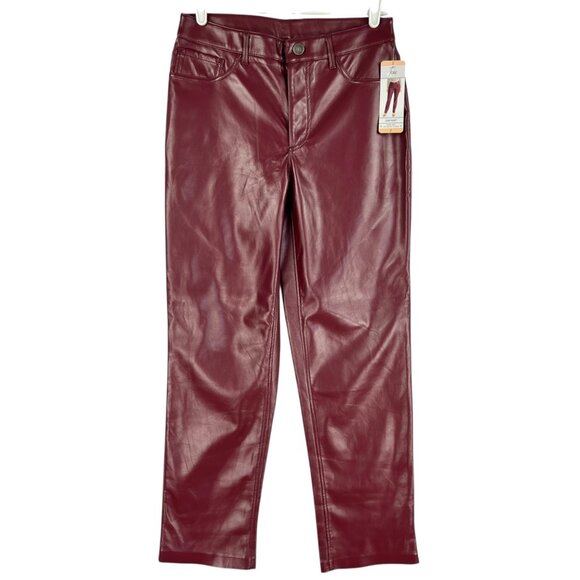 Joie Women's Stretch Mid Rise Straight Faux Leather Burgundy Pants Size 2 NWT - Picture 1 of 12
